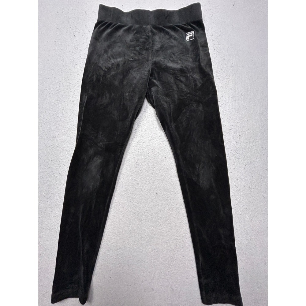 FILA Leggings Velour Polyester Spandex Black Small Womens